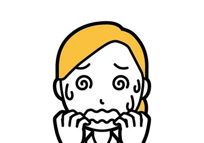 顔色が悪く不安そうに手を口元に当てた女性のイラスト