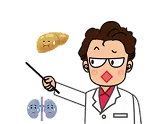 肝臓など臓器の状態を説明する人のイラスト