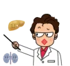 肝臓など臓器の状態を説明する人のイラスト
