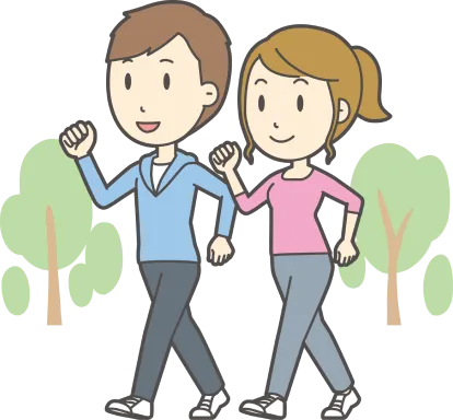 元気にウォーキングする男女のイラスト